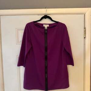 Doncaster Purple Full-Zip Tunic Top, 3/4 Sleeve, Women's Size L